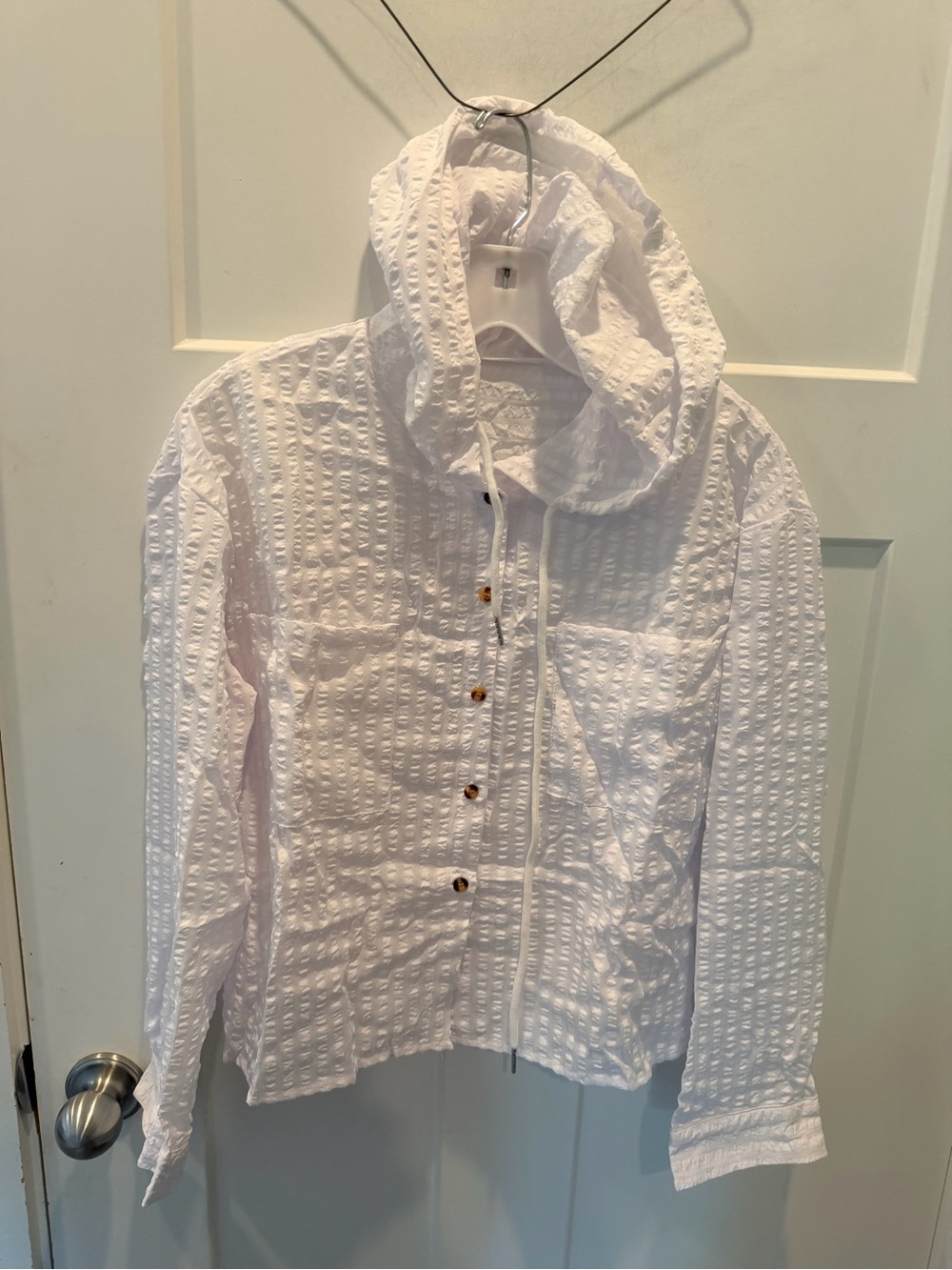 White Textured Hooded Shirt Jacket Medium Lightweight Coastal